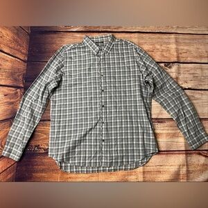 Theory Shia Plaid Button Up Shirt Men's XL Grey/Blue Cotton Long Sleeve